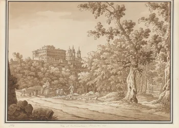 Ansicht bei Valmontone, aus einem Band mit 66 Ansichten, die im November 1790 in der Umgebung von Rom und Abruzzen aus der Natur gezeichnet wurden